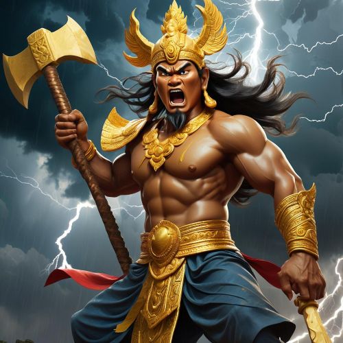 illustration of Ream Eyso, the Cambodian thunder god.