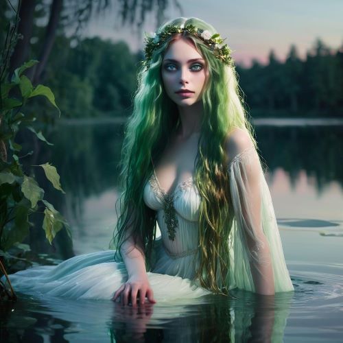 Rusalka depicted in mythic art as a mystical female water spirit symbolizing beauty, danger, and the supernatural.