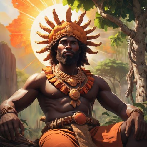 Ruwa depicted as the Supreme God in majestic art, embodying creation, wisdom, and divine authority.
