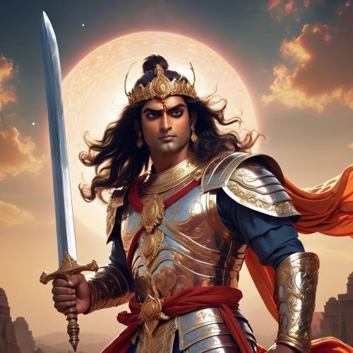 Sahadeva from the Mahabharata—handsome, fair-skinned, dressed in royal armor