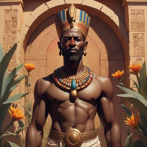 Sebiumeker_ depicted in mythic art as a Nubian creator deity symbolizing protection and creation._