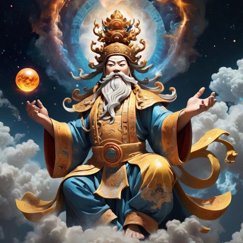 Chinese supreme god Shangdi sitting among the clouds