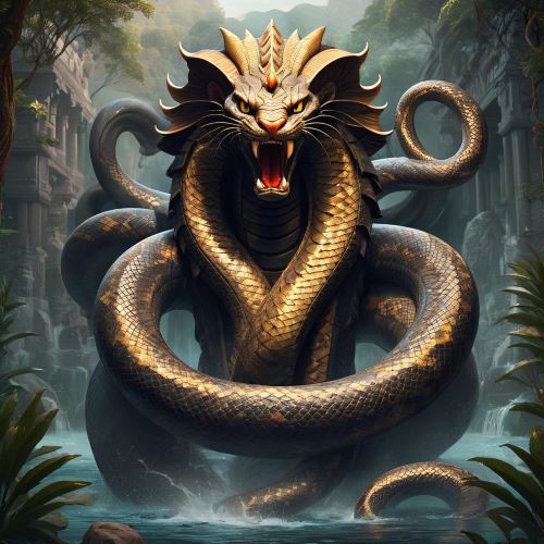 Image of the legendary serpent king Takshaka from Hindu mythology, symbolizing power, cunning, and protection.