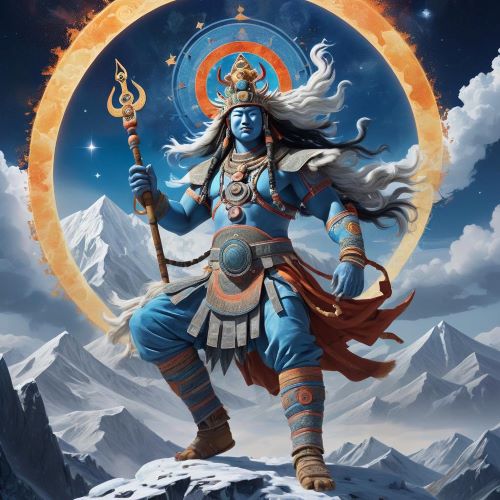 Tengri depicted in mythic art as a vast sky deity symbolizing divine authority and cosmic order.