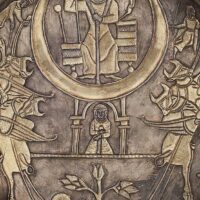 Tishtrya depicted on a ceremonial plate symbolizing rain, fertility, and celestial order.