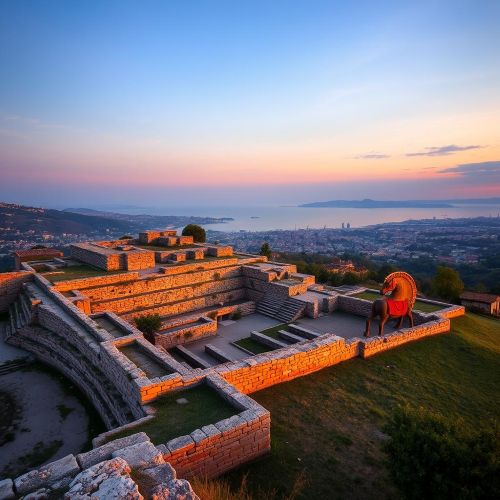 AI-generated image of Troy, the legendary battlefield with ancient constructions and fortified buildings