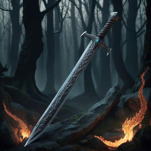 Tyrfing shown in mythic art as a cursed legendary sword glowing with deadly power and fate.