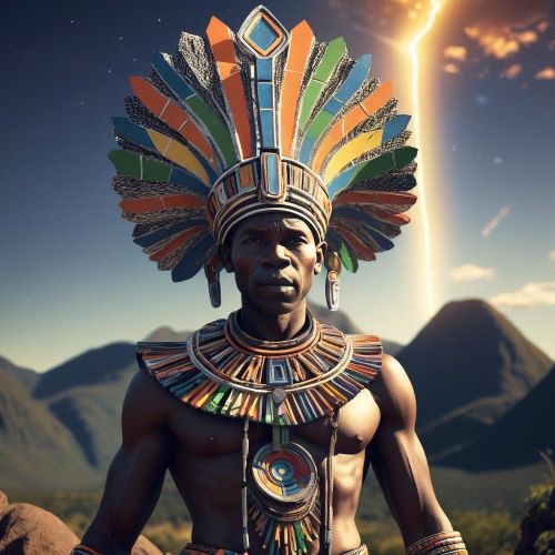 Umvelinqangi_ depicted in majestic art as the sky god embodying creation, power, and cosmic authority.