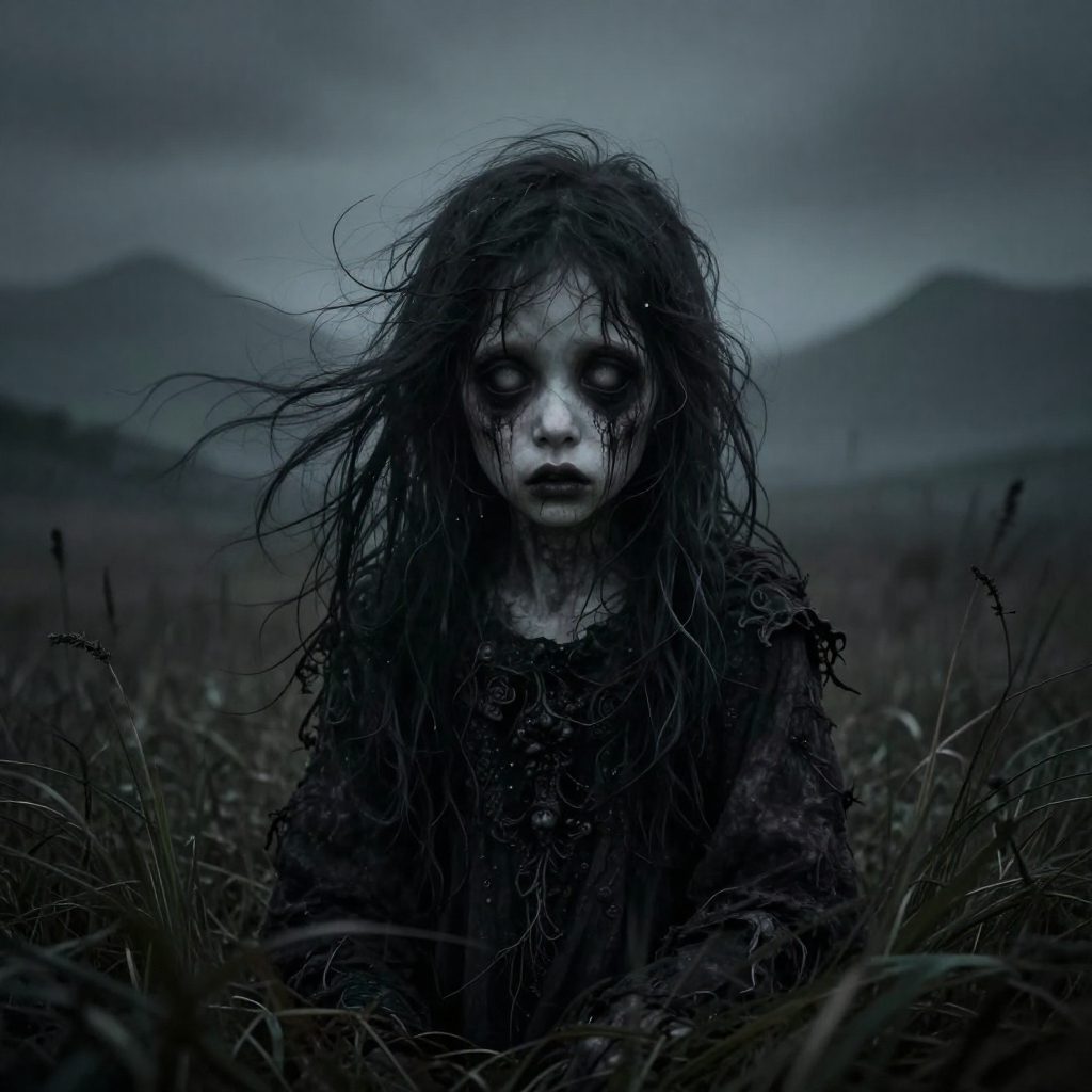 Útburður from Icelandic folklore, a pale spectral child with hollow eyes
