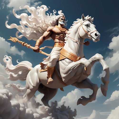 Image of Vayu, the dynamic Hindu god of wind and life force, depicted with swirling air and divine energy