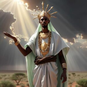 Waaq the Somali and Oromo creator god standing in a typical lush African background