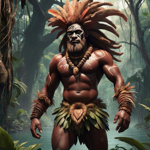 Wagabu depicted in dynamic art as a fierce forest guardian spirit symbolizing protection and untamed nature.