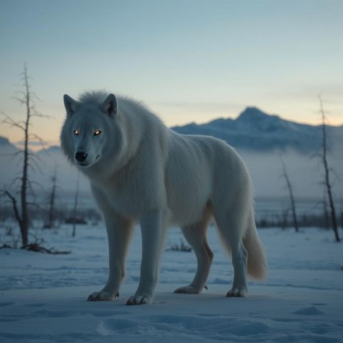 Waheela standing in a snowy valley at dusk