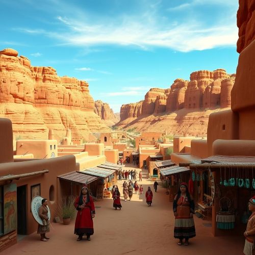 Zuni Pueblo depicted as a sacred ancestral settlement symbolizing tradition, community, and spiritual continuity