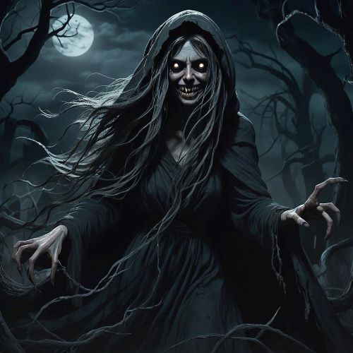 Image of the terrifying Night Hag, a nocturnal witch-like spirit that haunts dreams and spreads fear.