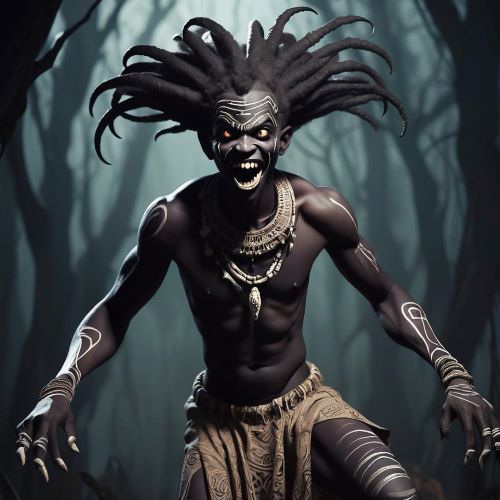 Image of the nocturnal witch-like spirit Obayifo known in West African folklore for sorcery and shape-shifting powers
