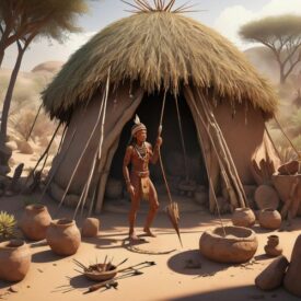 San_ Image of San, the indigenous hunter-gatherer people of Southern Africa, known for their deep connection to nature and rock art traditions.