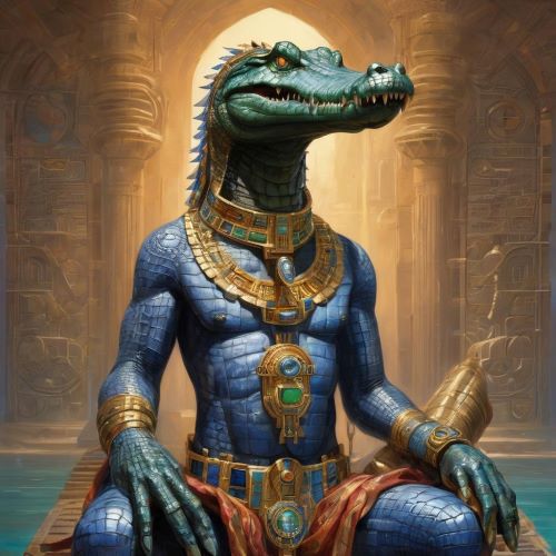 Image of the ancient Egyptian crocodile god Sobek, symbolizing strength, protection, and the Nile.