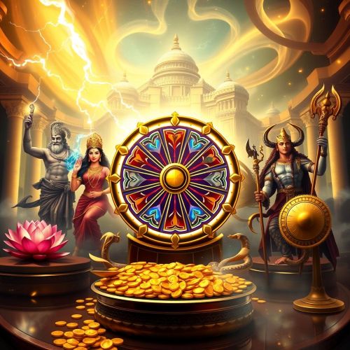 A mythological-themed casino scene depicting the fusion of ancient gods and modern gaming.