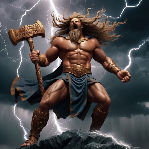 Image of Taranis, the ancient Celtic god of thunder and storms wielding a wheel and lightning.