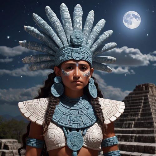 Image of the lunar god Tecciztecatl from Aztec mythology, symbolizing the moon, fertility, and cycles of night.
