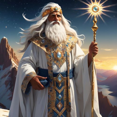 Inca God Viracocha as a wise old man overlooking the civilization