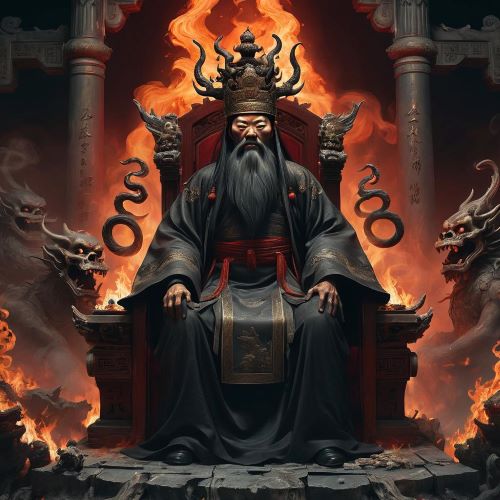 The Chinese god of hell and the underworld Yanwang sitting on his throne
