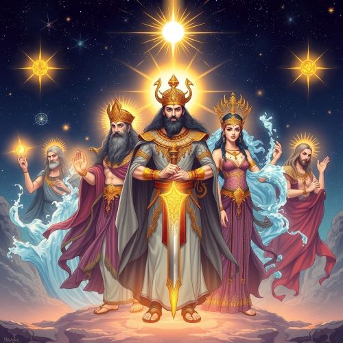 Who Are the Yazatas? Exploring the Angels of Persian Mythology Yazatas depicted in mythic art as divine beings symbolizing protection, order, and cosmic balance.