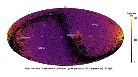 an artificial color map of a galaxy reveals the background scatter of ultraviolet light