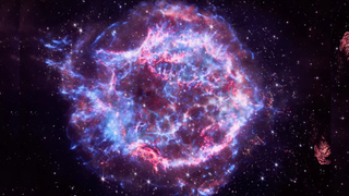 A composite image of the Cassiopeia A supernova remnant, created by Chandra the Hubble Space Telescope and the James Webb Space Telescope