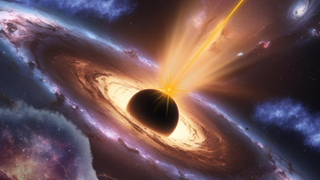 An illustration of a supermassive black hole blasting out a jet of plasma