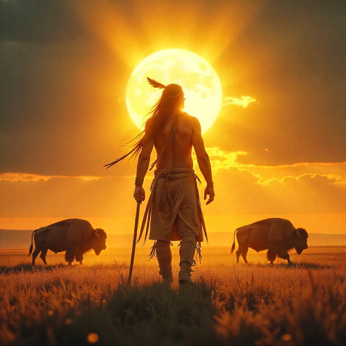 Wi, the Sioux solar spirit, radiating golden light across the Great Plains.