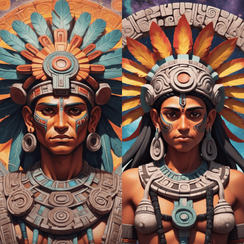 Image of the dual god Ometotl representing balance, creation, and the unity of opposites in Aztec mythology