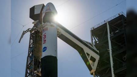 NASA's SpaceX Crew-13 rocket sits on the launch pad. 