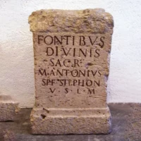 Fontus tablet depicted in detailed art as an ancient artifact symbolizing water, purity, and Roman ritual significance.